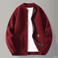 Maximilian | Herren Gerippte Reißverschluss Rippstrickjacke - Rot