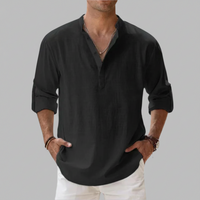 Herren Sommerhemd Lockeres Kurzarm Shirt Freizeit - Schwarz