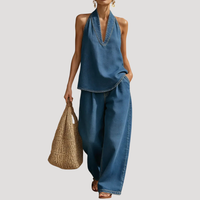 Meret | Damen Neckholder Zweiteiler Set Weite Hose - DunkelBlau