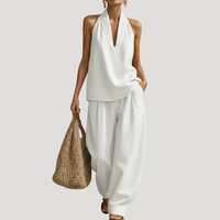 Meret | Damen Neckholder Zweiteiler Set Weite Hose - Weiß