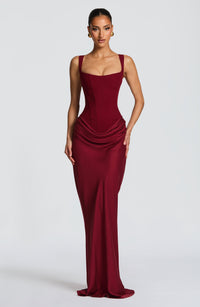 Mia | Damen Formelles Drapiertes Maxi Abendkleid - Rot