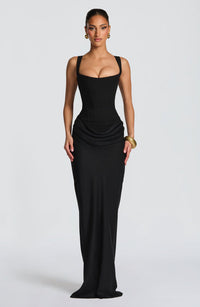 Mia | Damen Formelles Drapiertes Maxi Abendkleid - Schwarz