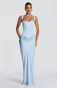 Mia | Damen Formelles Drapiertes Maxi Abendkleid - Blau
