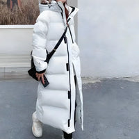 Mia | Damen Lange Gesteppte Kapuze Daunenjacke - Weiß