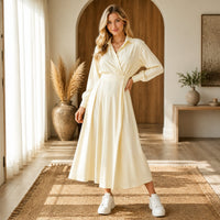 Mila | Damen Elegantes Ausgestelltes Hemdkleid - Beige