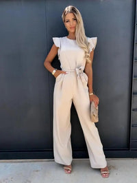 Milena | Damen Overall mit Gürtel und Flügelärmel - Beige