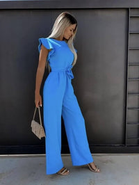 Milena | Damen Overall mit Gürtel und Flügelärmel - Blau
