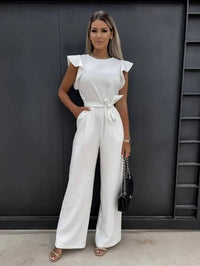 Milena | Damen Overall mit Gürtel und Flügelärmel - Weiß