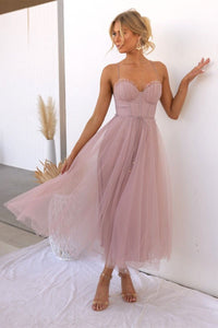 Mirela | Tüllkleid mit Korsettschnürung Midikleid - Rosa
