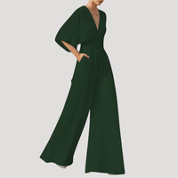 Mirka | Damen Jumpsuit Weites Bein V-Ausschnitt - Dunkelgrün