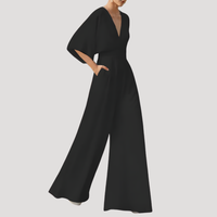 Mirka | Damen Jumpsuit Weites Bein V-Ausschnitt - Schwarz