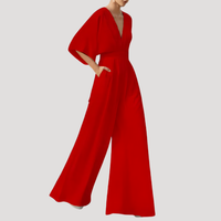 Mirka | Damen Jumpsuit Weites Bein V-Ausschnitt - Rot