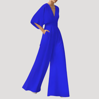 Mirka | Damen Jumpsuit Weites Bein V-Ausschnitt - Königsblau