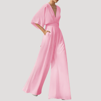 Mirka | Damen Jumpsuit Weites Bein V-Ausschnitt - Rosa