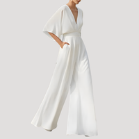 Mirka | Damen Jumpsuit Weites Bein V-Ausschnitt - Weiß