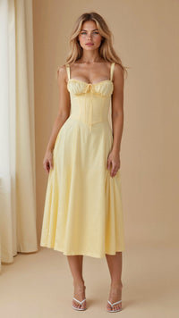 Kiana | Damen Maßgeschneidertes Kleid – Strukturiertes Tailored Kleid - Light Yellow