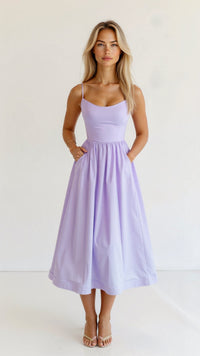 Tanja | Damen Klassisches A-Linien Kleid Mit Spaghettiträgern - Lila