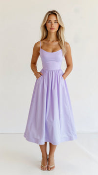 Angelika | Damen Klassisches Spaghettiträger A-Linien Kleid - Lila