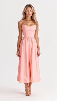 Tanja | Damen Klassisches A-Linien Kleid Mit Spaghettiträgern - Rosa