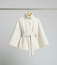 Ella | Modischer Damen Cape-Mantel mit Gürtelakzent - Weiß