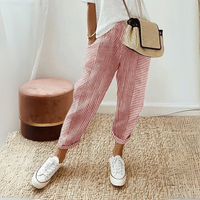 Nathalie | Damen Gestreifte Weite Hose - Rot