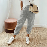 Nathalie | Damen Gestreifte Weite Hose - Grau