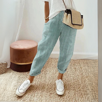 Nathalie | Damen Gestreifte Weite Hose - Grün