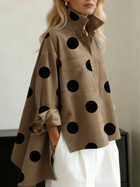 Nicolette | Damen Polka Dot Stehkragen Langarm Bluse - Khaki