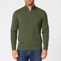 Noah | Herren Klassischer Stehkragen Cardigan - Dunkelgrün