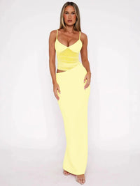 Nourhi | Damen Maxikleid Fließend Elegant Sommer Leicht - Gelb
