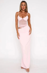 Nourhi | Damen Maxikleid Fließend Elegant Sommer Leicht - Rosa
