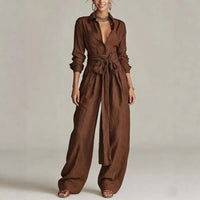 Octavia | Damen Koordinierten Set mit Hemdbluse - Kaffee