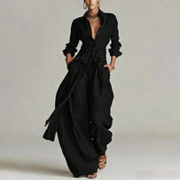 Octavia | Damen Koordinierten Set mit Hemdbluse - Schwarz