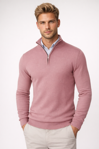 Oliver | Herren Halbzip Strickpullover - Rosa