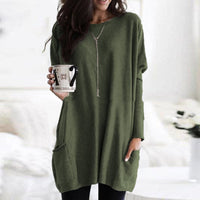 Charlotte | Damen Casual Langer Pullover mit Taschen - Dunkelgrün
