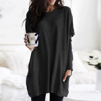 Charlotte | Damen Casual Langer Pullover mit Taschen - Schwarz