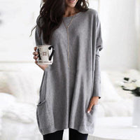 Charlotte | Damen Casual Langer Pullover mit Taschen - Grau