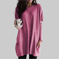 Charlotte | Damen Casual Langer Pullover mit Taschen - Rosa