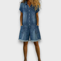 Sofía | Kurze Vintage-Latzhose aus Baumwolle im Denim-Look - Blau