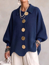 Damen Langarm-Strickjacke mit Knöpfen - Marineblau