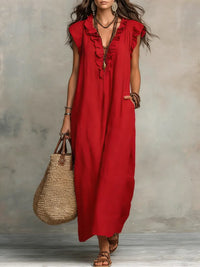 Marlene | Bequemes Leinenkleid mit lockerer Passform - Rot