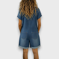 Sofía | Kurze Vintage-Latzhose aus Baumwolle im Denim-Look - Schwarz