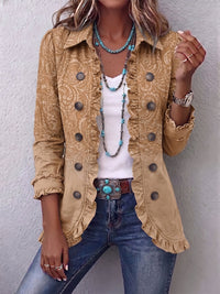 Damen Langarm-Rüschenjacke mit Knöpfen - Khaki