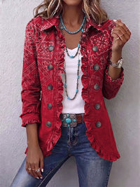 Damen Rüschenjacke mit Knöpfen - Rot
