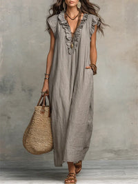 Marlene | Bequemes Leinenkleid mit lockerer Passform - Grau