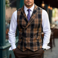 James | Herren Karo-Weste mit Knöpfen und Taschen - Khaki