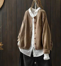 Oversized Strickjacke für Damen mit Knopfleiste - Khaki