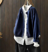 Oversized Strickjacke für Damen mit Knopfleiste - Dunkelblau