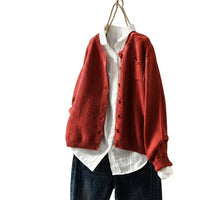 Oversized Strickjacke für Damen mit Knopfleiste - Rot