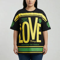 Oversized T-Shirt mit Grafik-Print für Damen - Schwarz Gelb